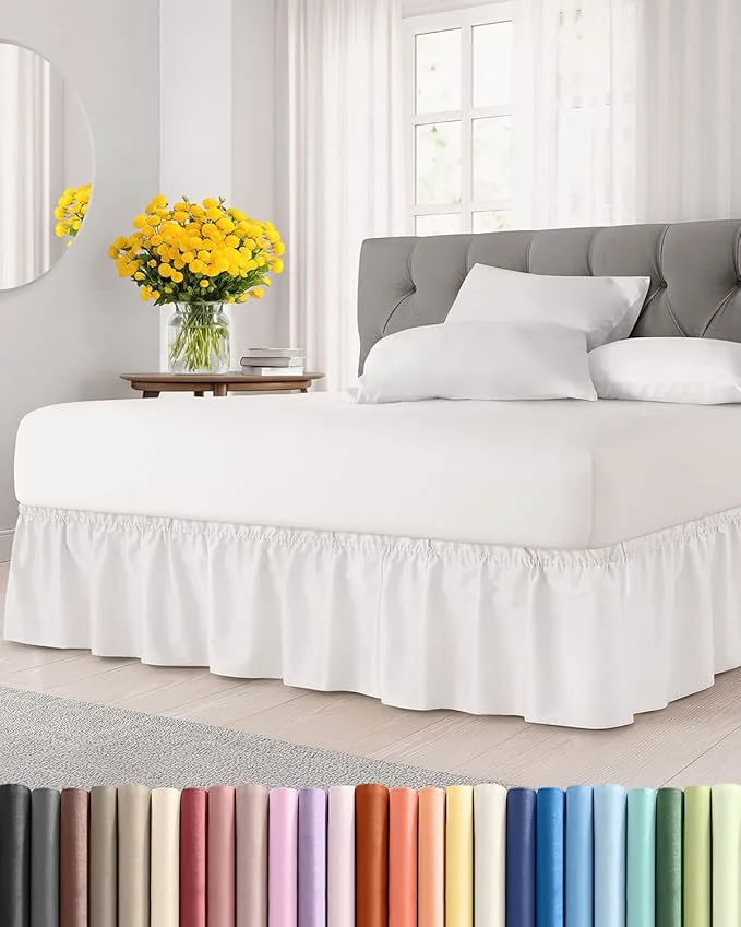 Innovative Wrap Around Dust Ruffle Bed Skirt - Antique White - Twin Twin XL Size Beds w 15 Inch Drop - Easy Fit Elastic - Adjustable Pleated Bedskirt w Brushed Fabric Wrinkle Women Men Kids amp Teens Exceptional