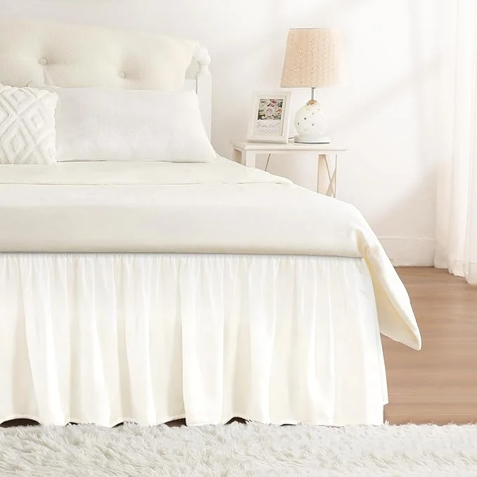 Environmentally Friendly RIMELA Cream White Bed Skirt Queen Size 15 Inch Drop Wrap Around Elastic Bedskirt Dust Ruffle for Adjustable Bed Base Machine Washable Easy to Install Bed Skirts Next-Generation