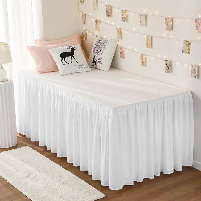 Top-Quality RIMELA Dorm Bed Skirt Twin XL 25 Inch Drop Extra Long Wrap Around Elastic Bed Skirts Easy to Put On Twin Size Dust Ruffle White Bedskirt for Adjustable Bed Base Solid Silky Fabric Machine Washable Proven