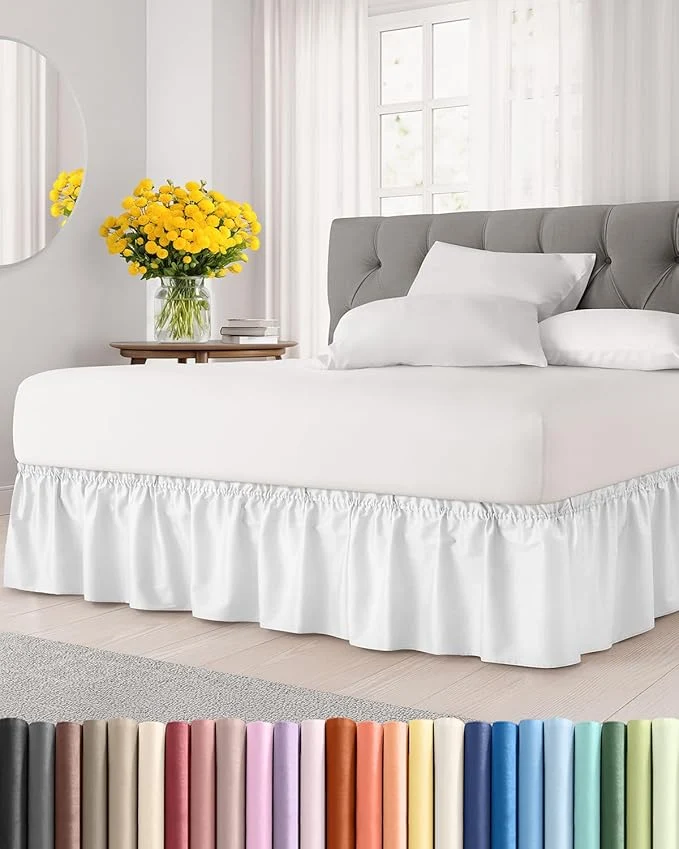 Eco-Friendly Wrap Around Dust Ruffle Bed Skirt - White - Twin Twin XL Size Beds with 21 Inch Drop - Easy Fit Elastic Strap - Adjustable Pleated Bedskirt w Brushed Fabric - Wrinkle - Women Men Kids amp Teens Exclusive