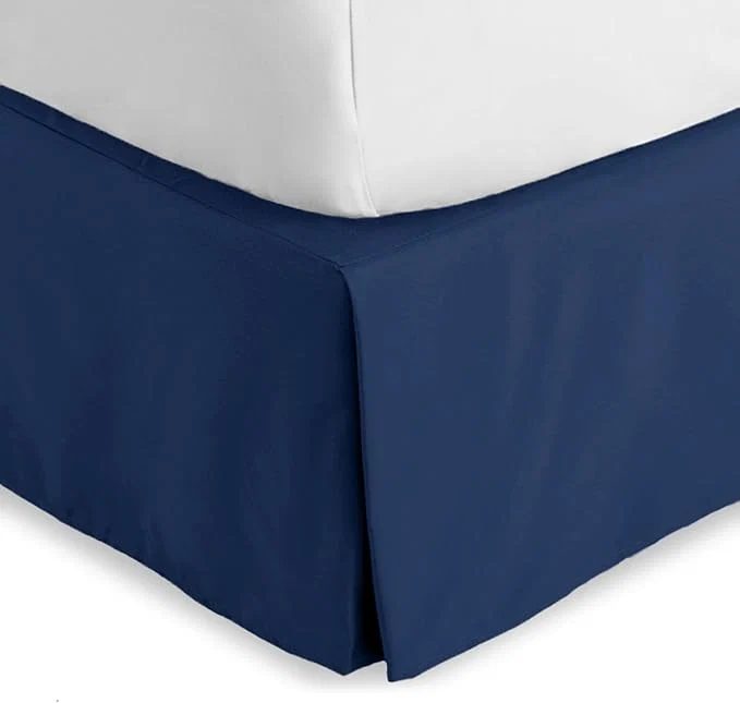High-Performance Bare Home Queen Bed Skirt - 15-Inch Tailored Drop Easy Fit - Bed Skirt for Beds - Center amp Corner Pleats Queen Dark Blue Certified