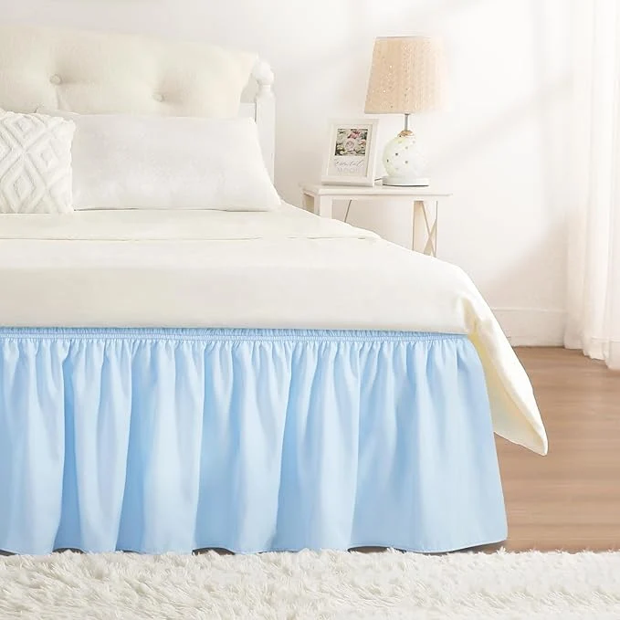 Fast RIMELA Light Blue Bed Skirt Queen Size 18 Inch Drop Elastic Bed Skirting for Bed Base and Frame Bedding Dust Ruffle Easy to Install Lightweight Wrap Around Adjustable Bedskirt Contemporary