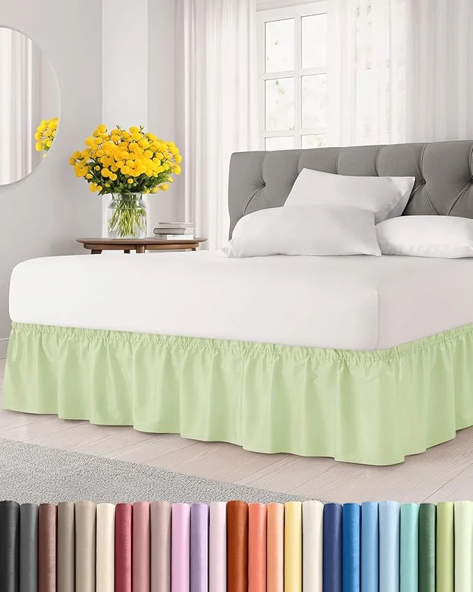 Recyclable Wrap Around Dust Ruffle Bed Skirt - Light Sage - Twin Twin XL Size Beds w 12 Inch Drop - Easy Fit Elastic Strap- Adjustable Pleated Bedskirt w Brushed Fabric - Wrinkle Women Men Kids amp Teens Smart