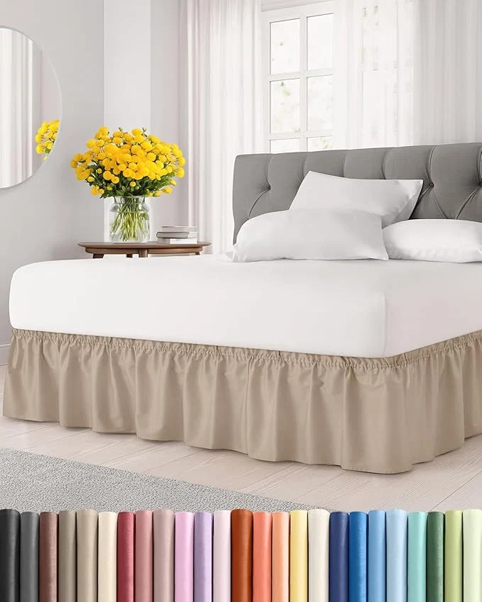 Comfortable Wrap Around Dust Ruffle Bed Skirt - Cream - for Full Size Beds with 18 Inch Drop - Easy Fit Elastic Strap - Adjustable Pleated Bedskirt w Brushed Fabric - Wrinkle - for Women Men Kids amp Teens Elegant