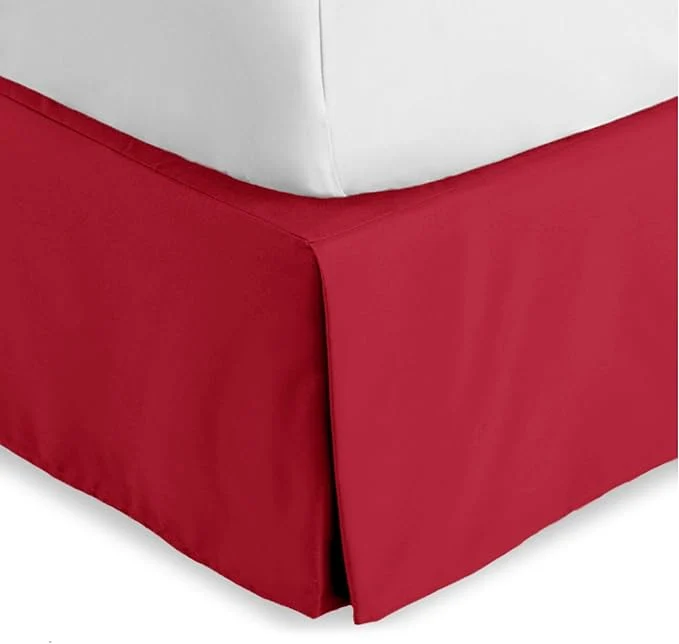 Casual Bare Home King Bed Skirt - 15-Inch Tailored Drop Easy Fit - Bed Skirt for Beds - Center amp Corner Pleats King Red Elegant