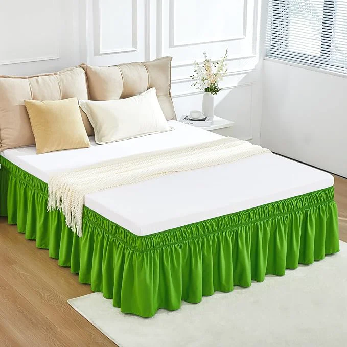 Expertly Made RIMELA Green Bed Skirt King Size 15 Inch Drop Elastic Bed Skirting for Bed Base and Frame Bedding Dust Ruffle Easy to Install Lightweight Wrap Around Adjustable Bedskirt Effective
