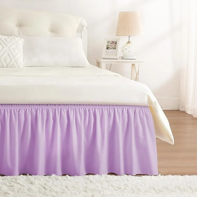 Unique RIMELA Lilac Purple Bed Skirt Queen Size 15 Inch Drop Elastic Wrap Around Dust Ruffle Solid Bedding Bedskirt Soft Microfiber Fabric Machine Washable Easy to Install Sustainable