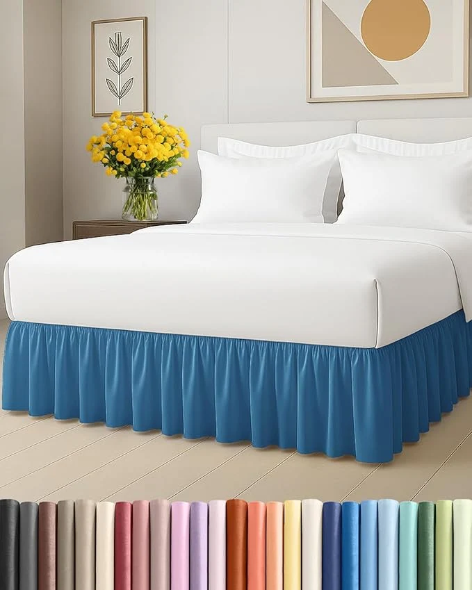 Sustainable Bedskirt Queen Size Ruffle - 18 inch Drop Dust Ruffle Bed Skirt with Platform - Soft Easy Fit Premium Hotel Quality - Wrinkle Fade amp Shrink Resistant - for Women Men Kids and Teens - Denim Blue High-Grade
