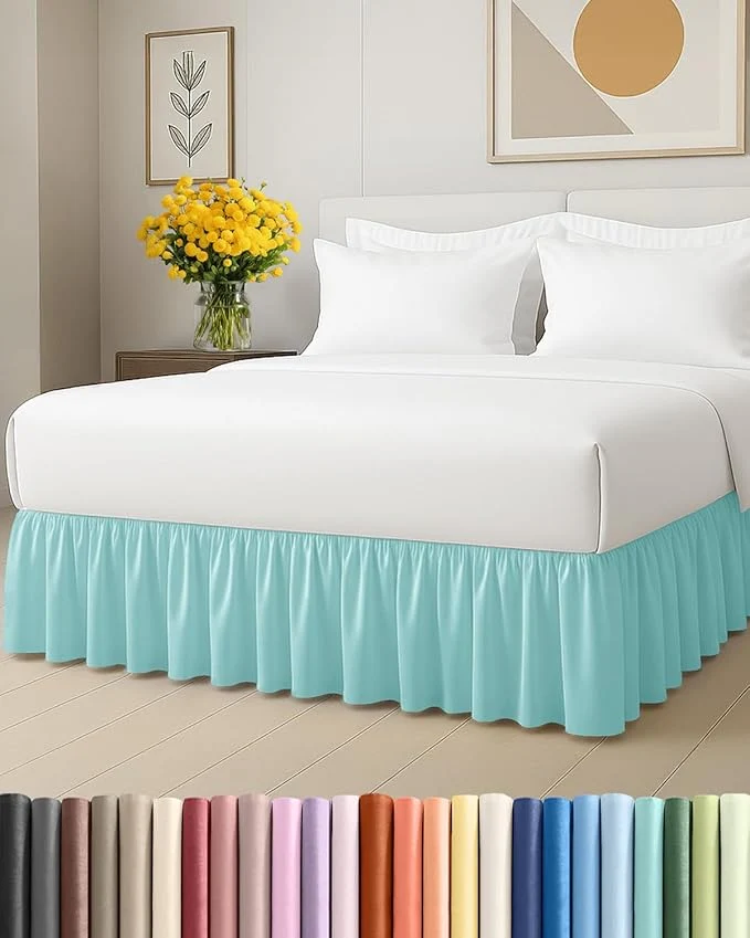 Professional Bedskirt King Size Ruffle - 12 inch Drop Dust Ruffle Bed Skirt with Platform - Ultra-Soft Easy Fit Premium Hotel Quality - Wrinkle Fade amp Shrink Resistant - for Women Men Kids amp Teens - Spa Blue High-Quality