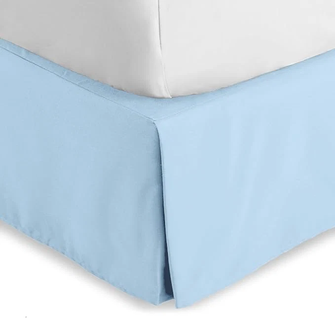 Safe Bare Home Kids Twin Bed Skirt - 15-Inch Tailored Drop Easy Fit - Bed Skirt for Beds - Center amp Corner Pleats Twin Light Blue Relaxed