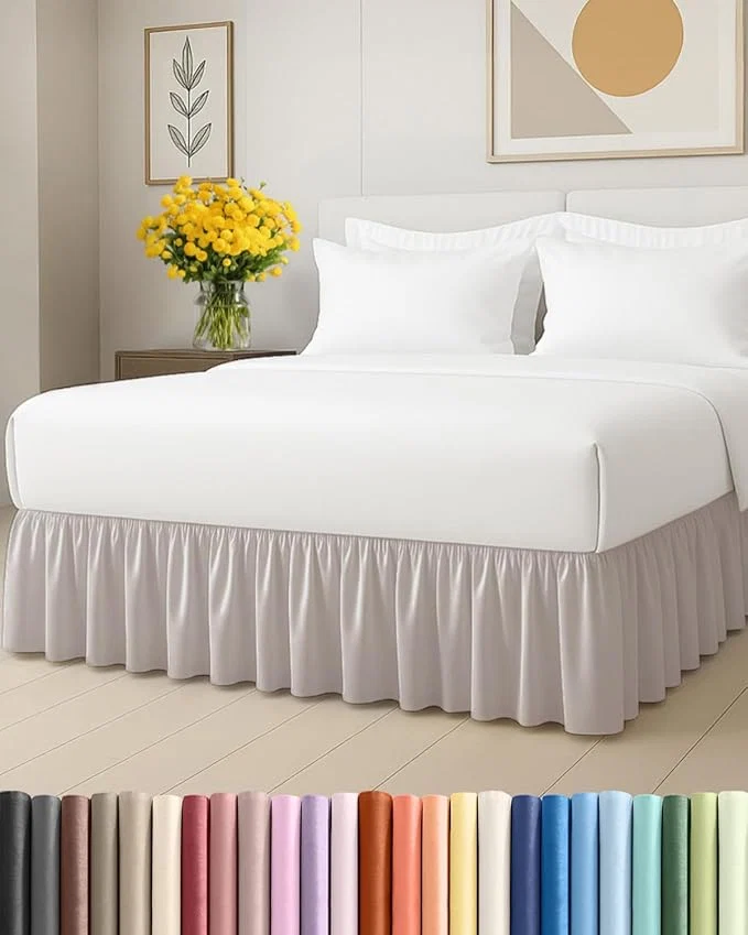 Superior Bedskirt Full Size Ruffle - 15 inch Drop Dust Ruffle Bed Skirt with Platform - Soft Easy Fit Premium Hotel Quality - Wrinkle Fade amp Shrink Resistant - for Women Men Kids and Teens - Light Grey Powerful