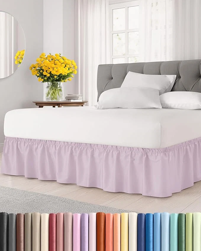 High-Grade Wrap Around Dust Ruffle Bed Skirt - Light Lavender - for Full Size Beds w 15 Inch Drop - Easy Fit Elastic Strap - Adjustable Pleated Bedskirt w Brushed Fabric Wrinkle Women Men Kids amp Teens Breathable