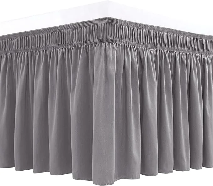 Enhanced Biscaynebay Wrap Around Bed Skirts for King amp Cal King Beds 17 quot Long Drop Silver Grey Elastic Dust Ruffles Easy Fit Wrinkle amp Fade Resistant Silky Luxurious Fabric Solid Machine Washable Pure