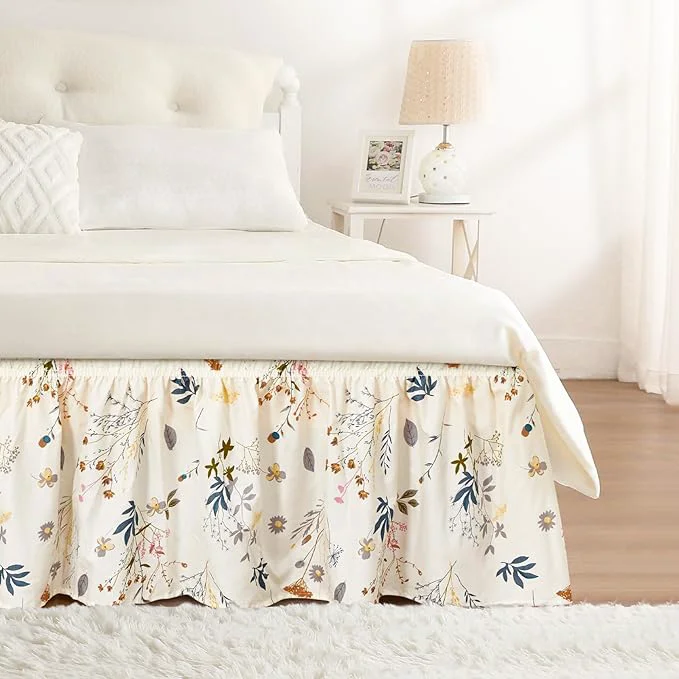 Minimalist RIMELA Cream Balloon Bed Skirt Queen Size 15 Inch Drop Elastic Bed Skirting for Bed Frame Bedding Dust Ruffle Easy to Install Lightweight Wrap Around Adjustable Bedskirt Bedroom Decor Functional