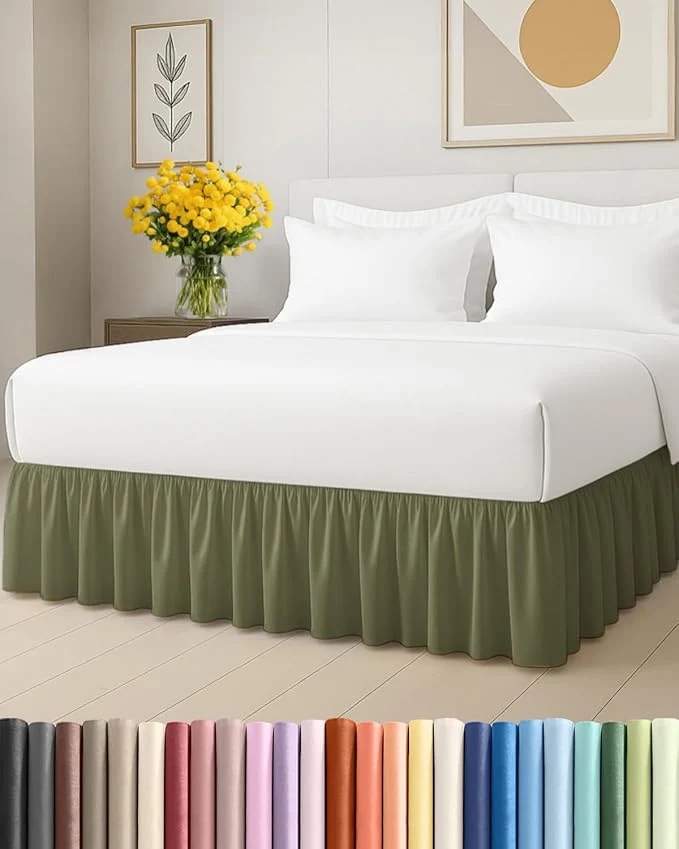 Bedskirt King Size Ruffle - 18 inch Drop Dust Ruffle Bed Skirt with Platform - Soft Easy Fit Premium Hotel Quality - Wrinkle Fade amp Shrink Resistant - for Women Men Kids and Teens - Sage Green Modern