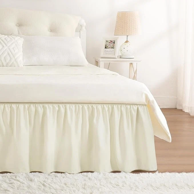 Modern RIMELA Ivory Bed Skirt King Size 15 Inch Drop Elastic Bed Skirting for Bed Base and Frame Bedding Dust Ruffle Easy to Install Lightweight Wrap Around Adjustable Bedskirt Safe