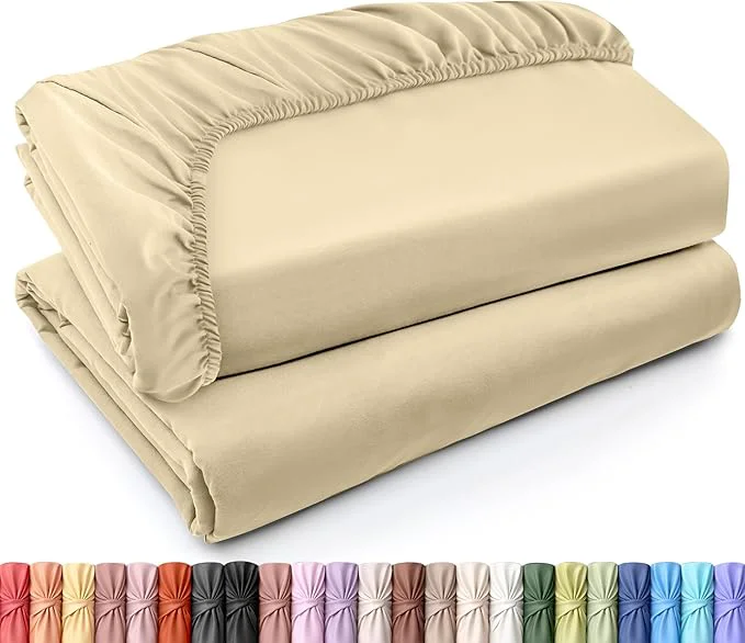 Luxury Utopia Bedding Twin XL Fitted Sheets - Bulk Pack of 2 Bottom Sheets - Soft Brushed Microfiber - Deep Pockets - Shrinkage amp Fade Resistant - Easy Care Twin XL Beige Responsible