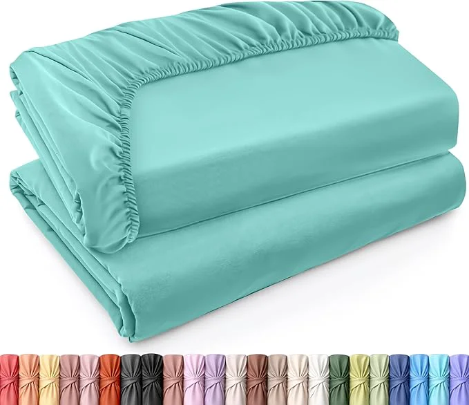 High-Quality Utopia Bedding Twin XL Fitted Sheets - Bulk Pack of 2 Bottom Sheets - Soft Brushed Microfiber - Deep Pockets - Shrinkage amp Fade Resistant - Easy Care Twin XL Spa Blue Efficient