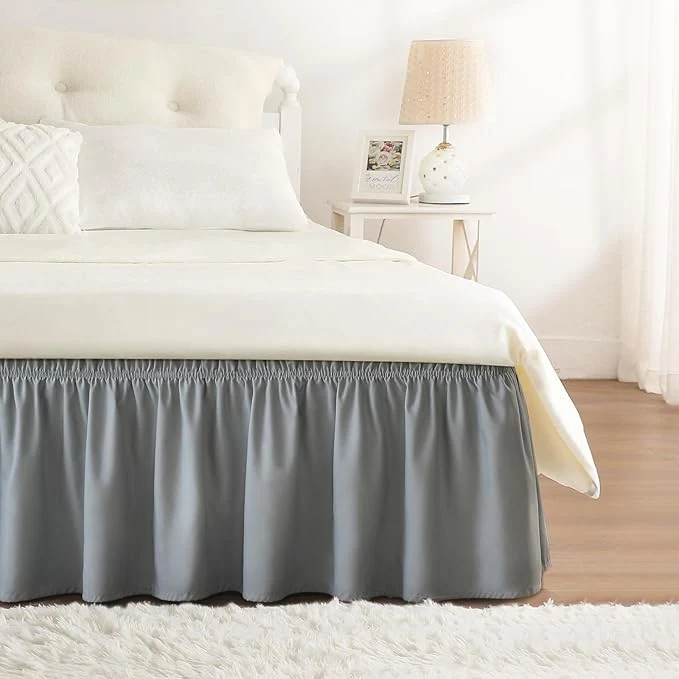 Luxury RIMELA Grey Queen Size Bed Skirt 15 Inch Drop Elastic Bed Skirting Light Gray Bedskirt for Adjustable Bed Base and Frame Lightweight Wrap Around Dust Ruffle Expertly Made