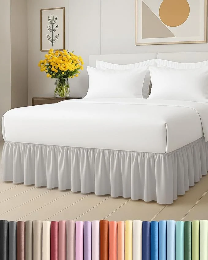 Environmentally Friendly Bedskirt King Size Ruffle - 15 inch Drop Dust Ruffle Bed Skirt with Platform - Soft Easy Fit Premium Hotel Quality - Wrinkle Fade amp Shrink Resistant - for Women Men Kids and Teens - French Grey Flexible