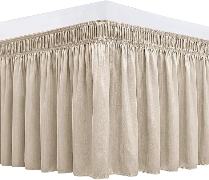 Advanced Biscaynebay Wrap Around Bed Skirts for Queen Beds with Short Drop of 12 quot Light Camel Adjustable Elastic Dust Ruffles Easy Fit Wrinkle Resistant Silky Luxurious Fabric Machine Washable Long-Lasting