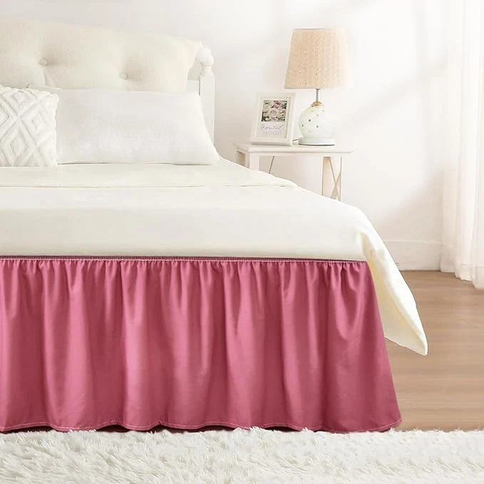 Pure RIMELA Dusty Red Bed Skirt Queen Size 18 Inch Drop Wrap Around Elastic Bedskirt Dust Ruffle for Adjustable Bed Base Machine Washable Easy to Install Bed Skirts Elegant