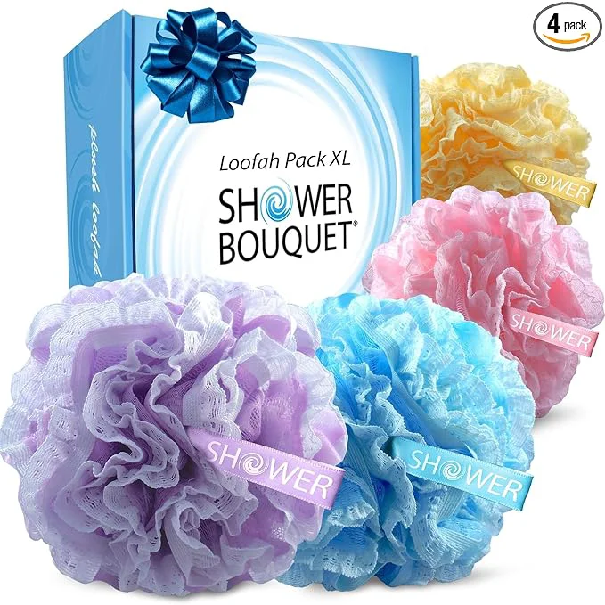 Exceptional Loofah-Bath-Sponge Lace-Mesh-Set 2-Scrubs-in-1 by Shower Bouquet Large Full Effective
