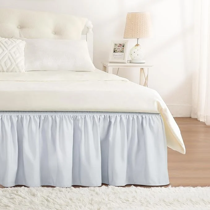 Flexible RIMELA Ice Grey Bed Skirt King Size 15 Inch Drop Elastic Bed Skirting for Bed Base and Frame Bedding Dust Ruffle Easy to Install Lightweight Wrap Around Adjustable Bedskirt First-Class