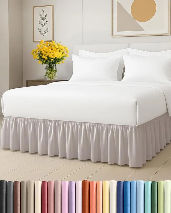 Professional Bedskirt Twin Size Ruffle - 15 inch Drop Dust Ruffle Bed Skirt with Platform - Soft Easy Fit Premium Hotel Quality - Wrinkle Fade amp Shrink Resistant - for Women Men Kids and Teens - Light Grey Pure