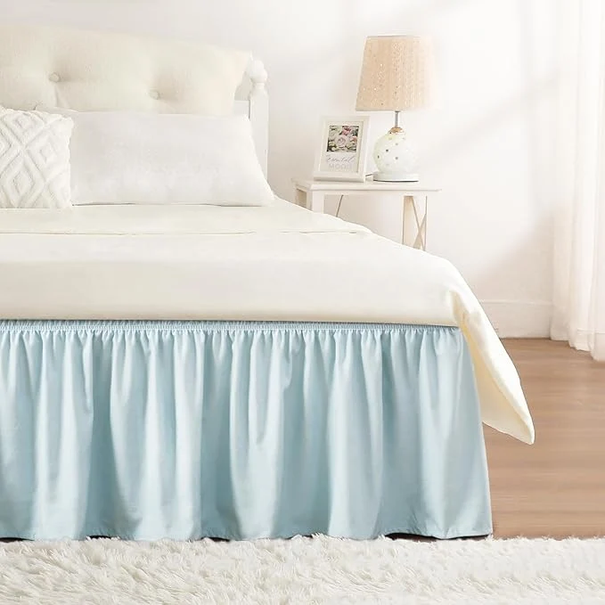 Selected RIMELA Grayish Blue Bed Skirt King Size 15 Inch Drop Wrap Around Elastic Bedskirt Dust Ruffle for Adjustable Bed Base Machine Washable Easy to Install Bed Skirts Official