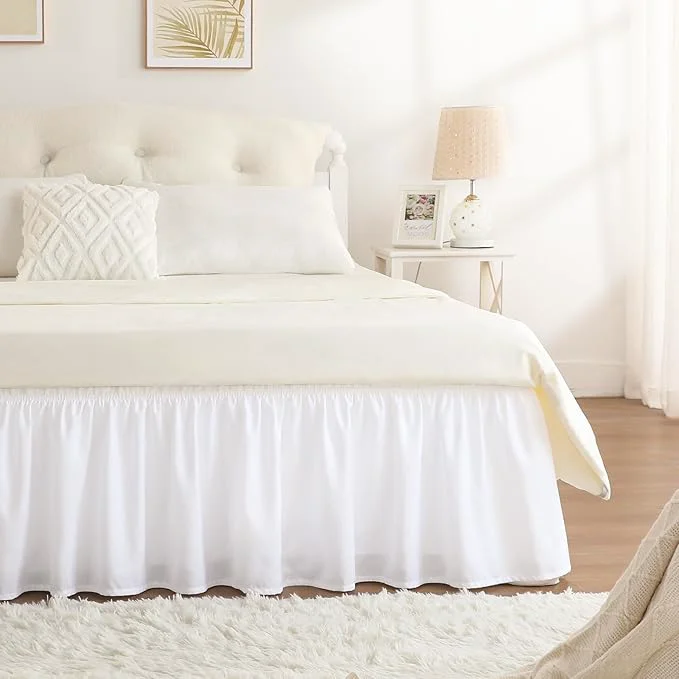 Innovative RIMELA White Bed Skirt King Size 21 Inch Drop Elastic Bed Skirting for Bed Base and Frame Bedding Dust Ruffle Easy to Install Lightweight Wrap Around Adjustable Bedskirt Easy-to-Use