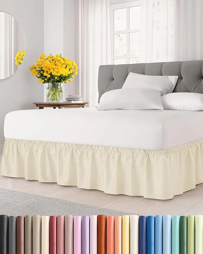 Artisan Wrap Around Dust Ruffle Bed Skirt - Off White - Twin Twin XL Size Beds w 15 Inch Drop - Easy Fit Elastic Strap- Adjustable Pleated Bedskirt w Brushed Fabric - Wrinkle - Women Men Kids amp Teens High-Performance