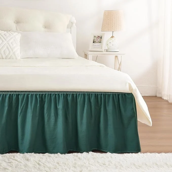 Efficient RIMELA Emerald Green Bed Skirt King Size 15 Inch Drop Wrap Around Elastic Bedskirt Dust Ruffle for Adjustable Bed Base Machine Washable Easy to Install Bed Skirts Christmas Bedroom Decor Authentic