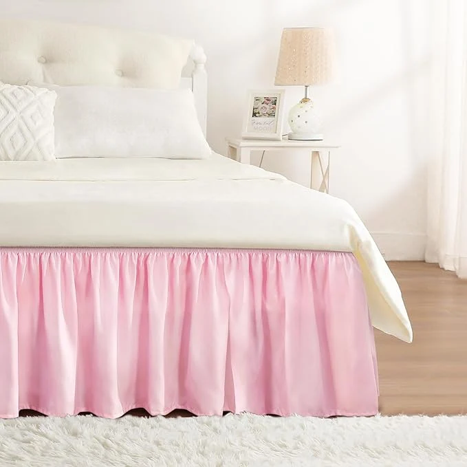 RIMELA Bed Skirt Full Size Dusty Pink 15 Inch Drop Wrap Around Elastic Bedskirt Dust Ruffle for Adjustable Bed Base Soft Durable Fabric Machine Washable Easy to Install Bed Skirts Expertly Made