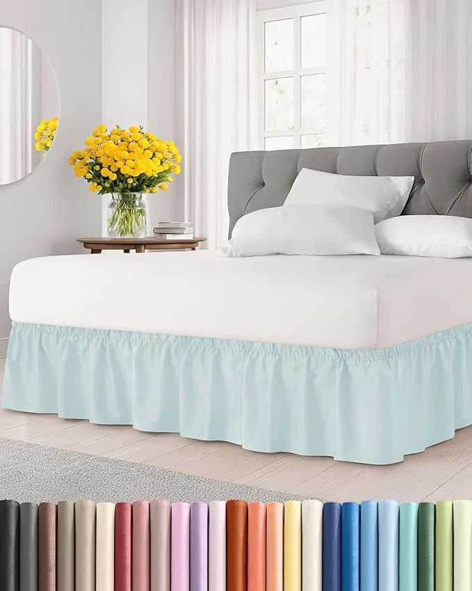 Effective Wrap Around Dust Ruffle Bed Skirt - Ice Blue - for King Size Beds w 15 Inch Drop - Easy Fit Elastic Strap - Adjustable Pleated Bedskirt w Brushed Fabric - Wrinkle - for Women Men Kids amp Teens World-Class