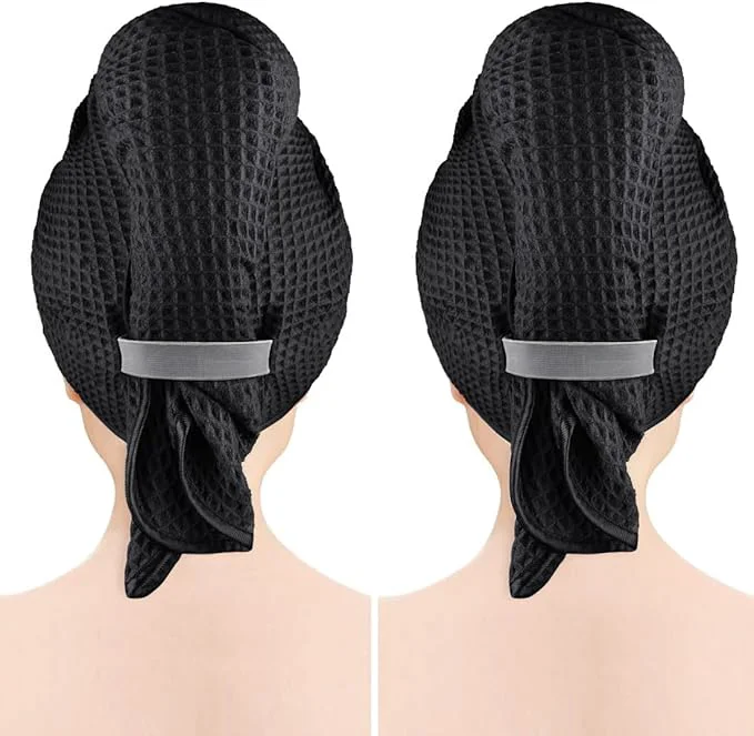 Elegant GLIMGLINT 2 Pack Black Microfiber Hair Towel Wrap Consistent