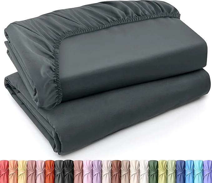 Reusable Utopia Bedding Twin Fitted Sheets - Bulk Pack of 2 Bottom Sheets - Soft Brushed Microfiber - Deep Pockets - Shrinkage amp Fade Resistant - Easy Care Twin Grey Sustainable