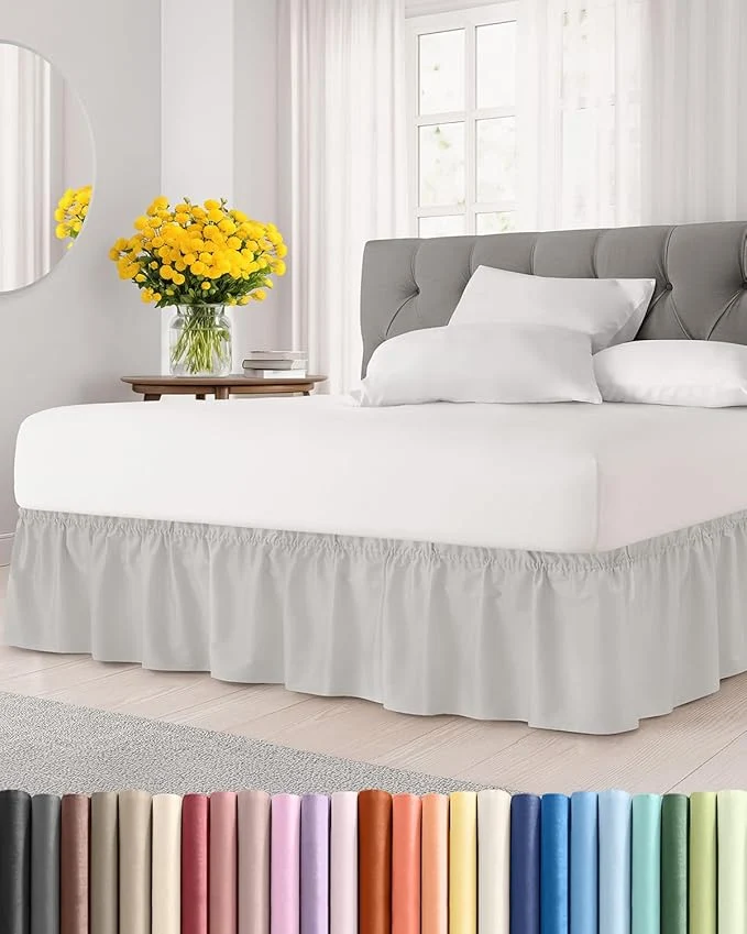 Expertly Made Wrap Around Dust Ruffle Bed Skirt - French Grey - Twin Twin XL Size Beds w 15 Inch Drop - Easy Fit Elastic - Adjustable Pleated Bedskirt w Brushed Fabric - Wrinkle Women Men Kids amp Teens Traditional