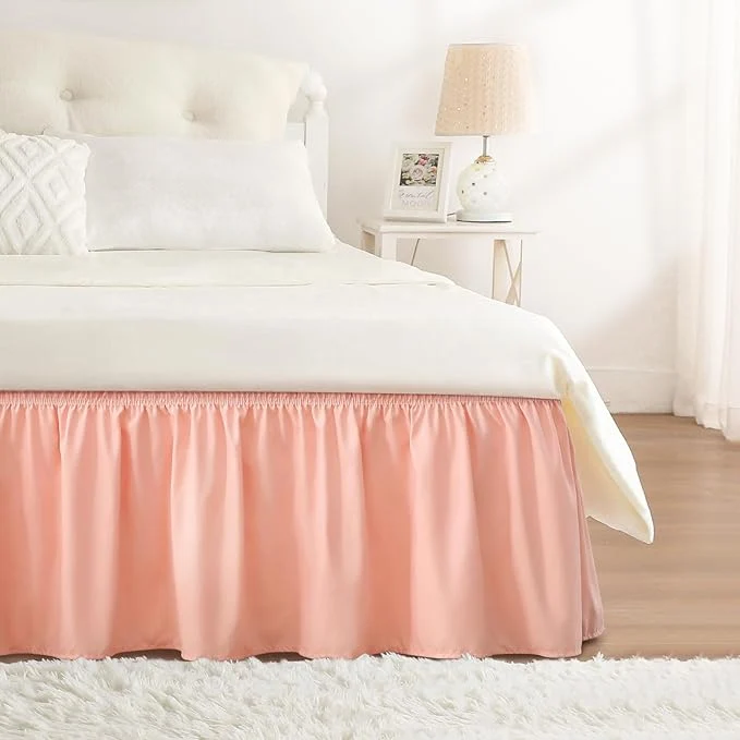 Genuine RIMELA Bed Skirt Queen Size 18 Inch Drop Wrap Around Elastic Bedskirt Solid Microfiber Luxury Hotel Quality Fabric Easy to Install Machine Washable Wrinkle amp Fade Resistant Coral Smooth