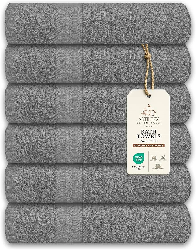 Fast Medium Bath Towels Pack of 6 – 24x48 Inches – Soft Quick Dry Highly Expertly Made