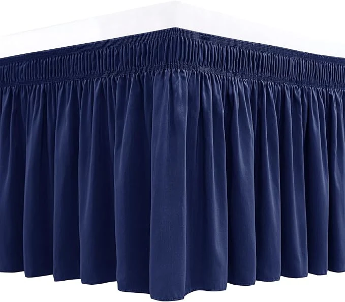 Casual Biscaynebay Wrap Around Bed Skirts for Queen Beds 15 quot Drop Navy Adjustable Elastic Dust Ruffles Easy Fit Wrinkle amp Fade Resistant Silky Luxurious Fabric Machine Washable Minimalist