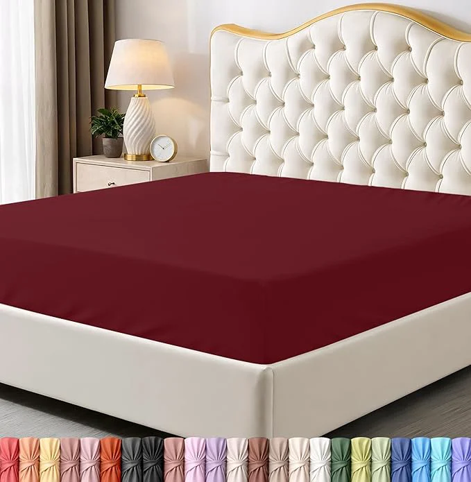 Premium Material Utopia Bedding Queen Fitted Sheet - Bottom Sheet - Deep Pocket - Soft Microfiber - Shrinkage and Fade Resistant - Easy Care -1 Fitted Sheet Only Red Burgundy Crafted