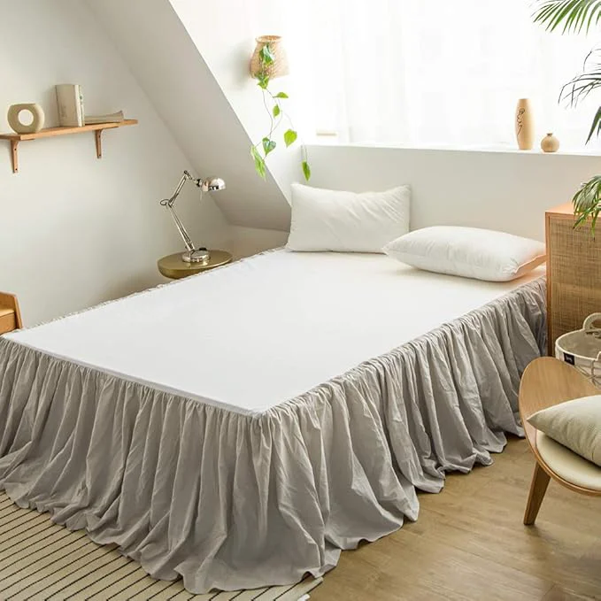 Artisan Simple amp Opulence Belgian Linen Bed Skirt with Classic 14 inch Tailored Drop Dust Ruffle Easy Fit Breathable Premium Natural Flax- Pleated Grey King High-Quality