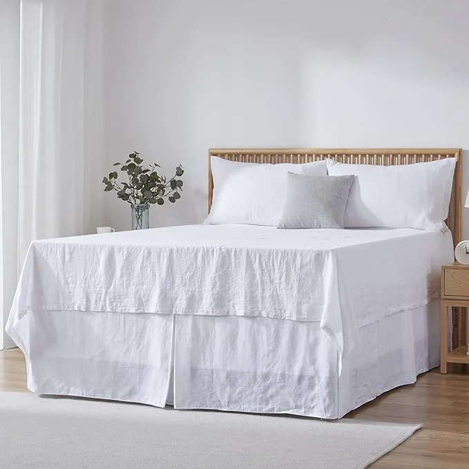 Relaxed Simple amp Opulence Premium Linen Bed Skirt Basic Style 18 inch Tailored Drop Dust Proof Easy Fit Breathable 18 39 39 Basic-White Twin