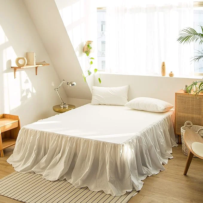 World-Class Simple amp Opulence Belgian Linen Bed Skirt with Classic 14 inch Tailored Drop Dust Ruffle Easy Fit Breathable Premium Natural Flax- Pleated White Twin High-End