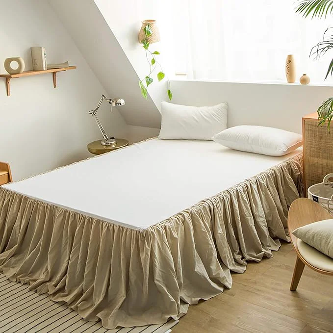 Comfortable Simple amp Opulence Belgian Linen Bed Skirt with Classic 14 inch Tailored Drop Dust Ruffle Easy Fit Breathable Premium Natural Flax- Pleated Linen King Pure