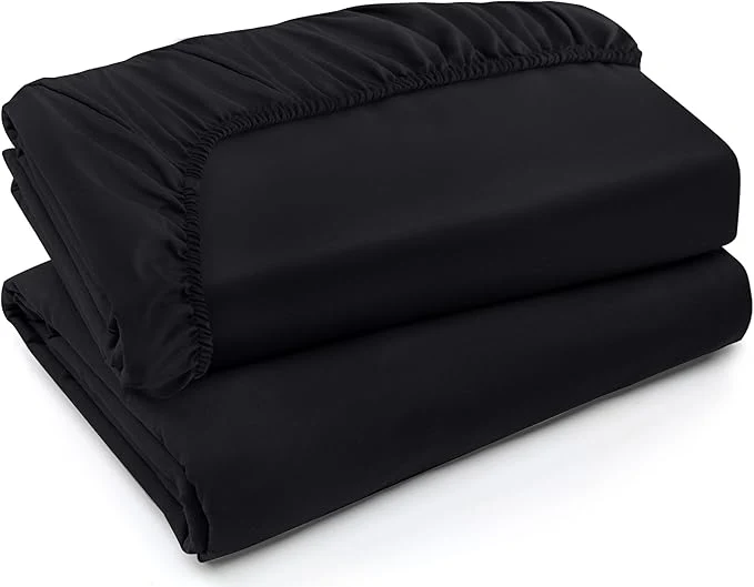 Crafted Utopia Bedding Fitted Sheet - Pack of 2 Bottom Sheets - Soft Brushed Microfiber - Deep Pockets Shrinkage amp Fade Resistant - Easy Care Full Black Reusable