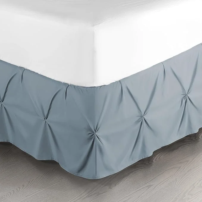 Environmentally Friendly Nestl Stone Blue Bed Skirt King Size Pinch Pleat King Bed Skirt 14 quot Inch Drop King Bedskirt Hotel Quality Stone Blue Bed Skirts Premium Microfiber Bedskirt for King Bed Stone Blue King Bed Skirt Secure