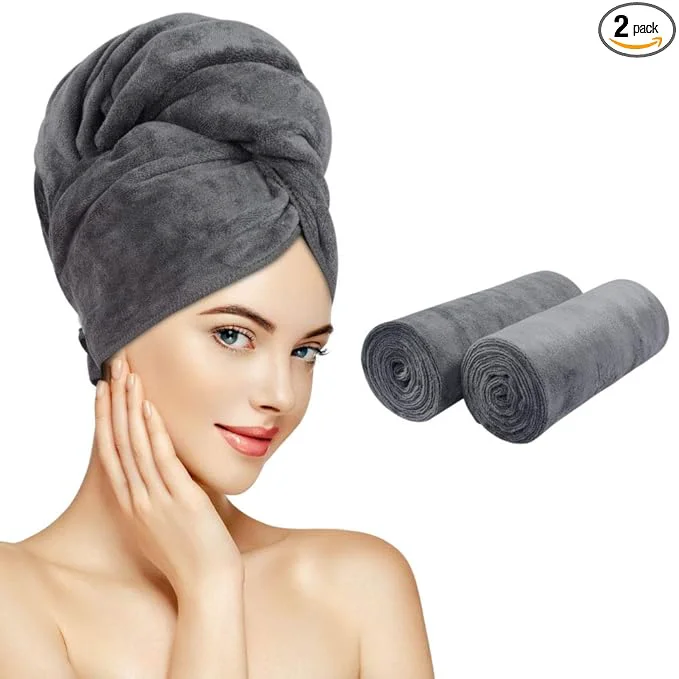 Solid SUNLAND Microfiber Hair Towels Anti Frizz Hair Drying Towel Super Absorbent Safe