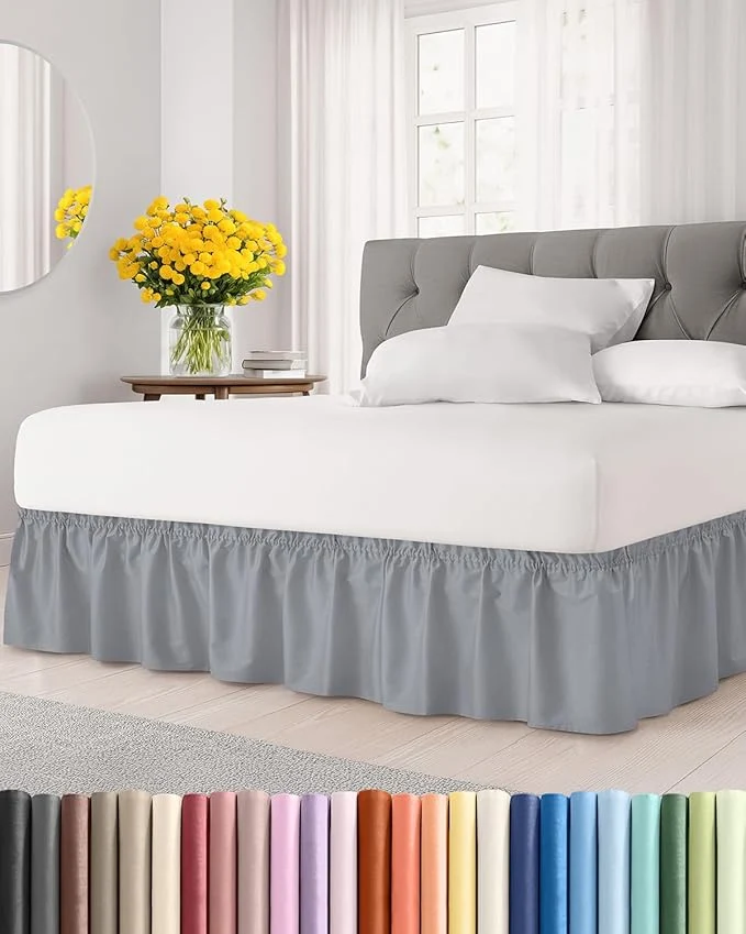 Exclusive Wrap Around Dust Ruffle Bed Skirt - Steel Blue - for Full Size Beds w 15 Inch Drop - Easy Fit Elastic Strap - Adjustable Pleated Bedskirt w Brushed Fabric - Wrinkle Women Men Kids amp Teens Traditional